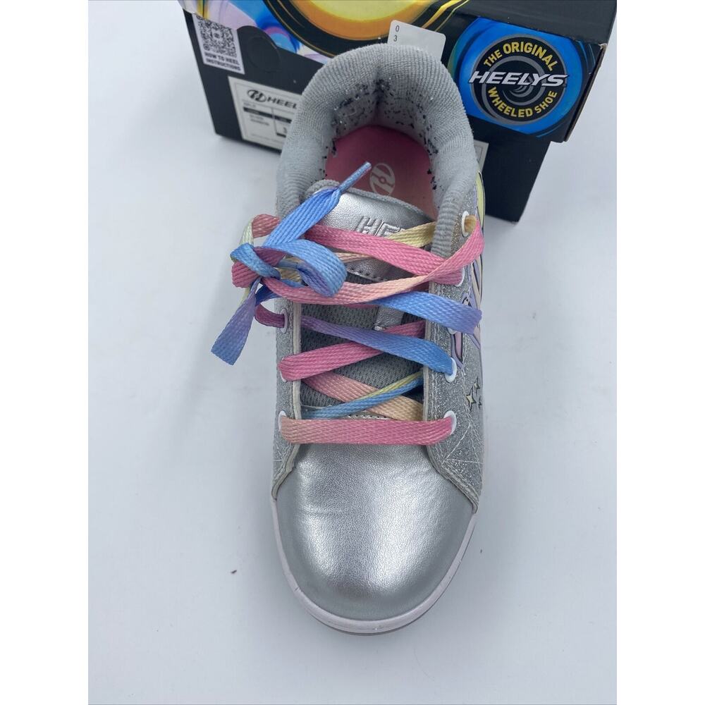 HEELYS Silver with Rainbow laces skate shoe Youth Girls Size 3 - Picture 7 of 15